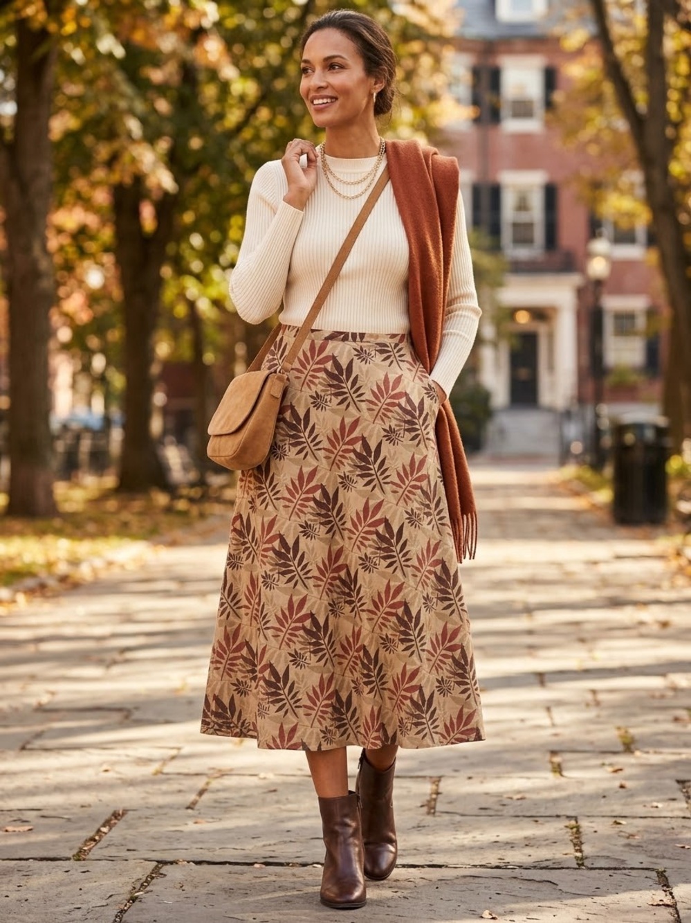 Denver Hayes Linen Blend Women’s A-Line Leaf Print Skirt in Tan Rust Size 14